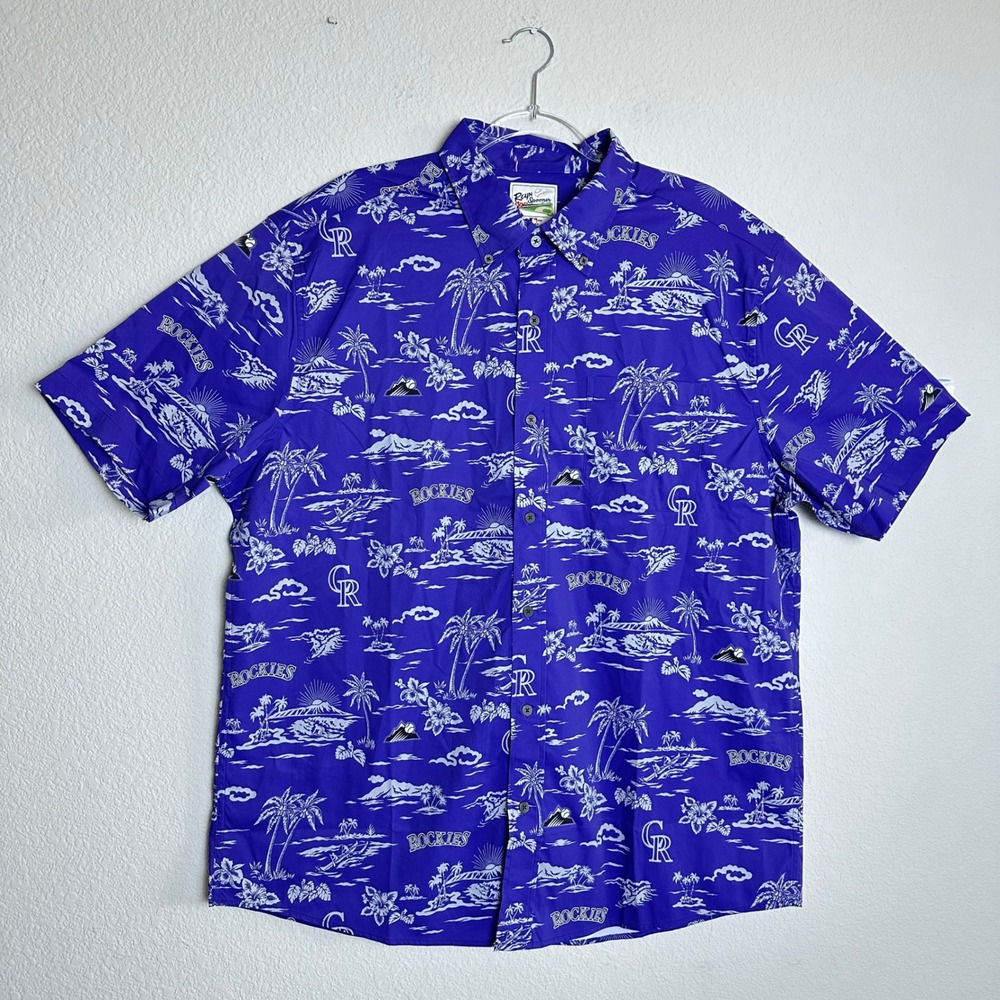 Reyn Spooner Colorado Rockies MLB Performance Shirt Mens XL Purple Tropical NWT - Picture 2 of 12